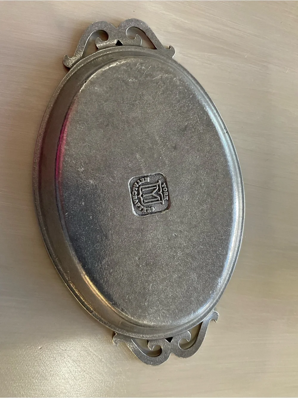Classic Pewter-Style Oval Serving Tray with Scroll Handles